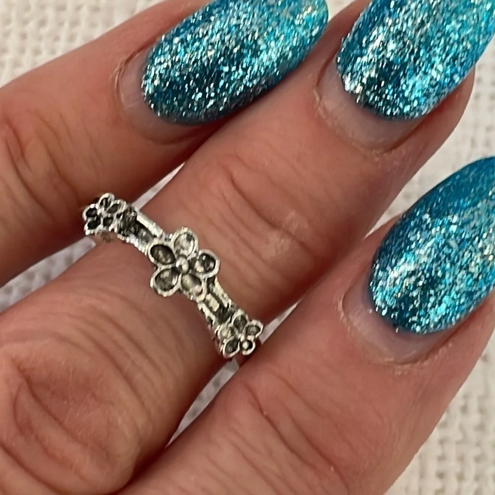 💐5/25 flower simple band silver tone statement ring - Picture 2 of 7